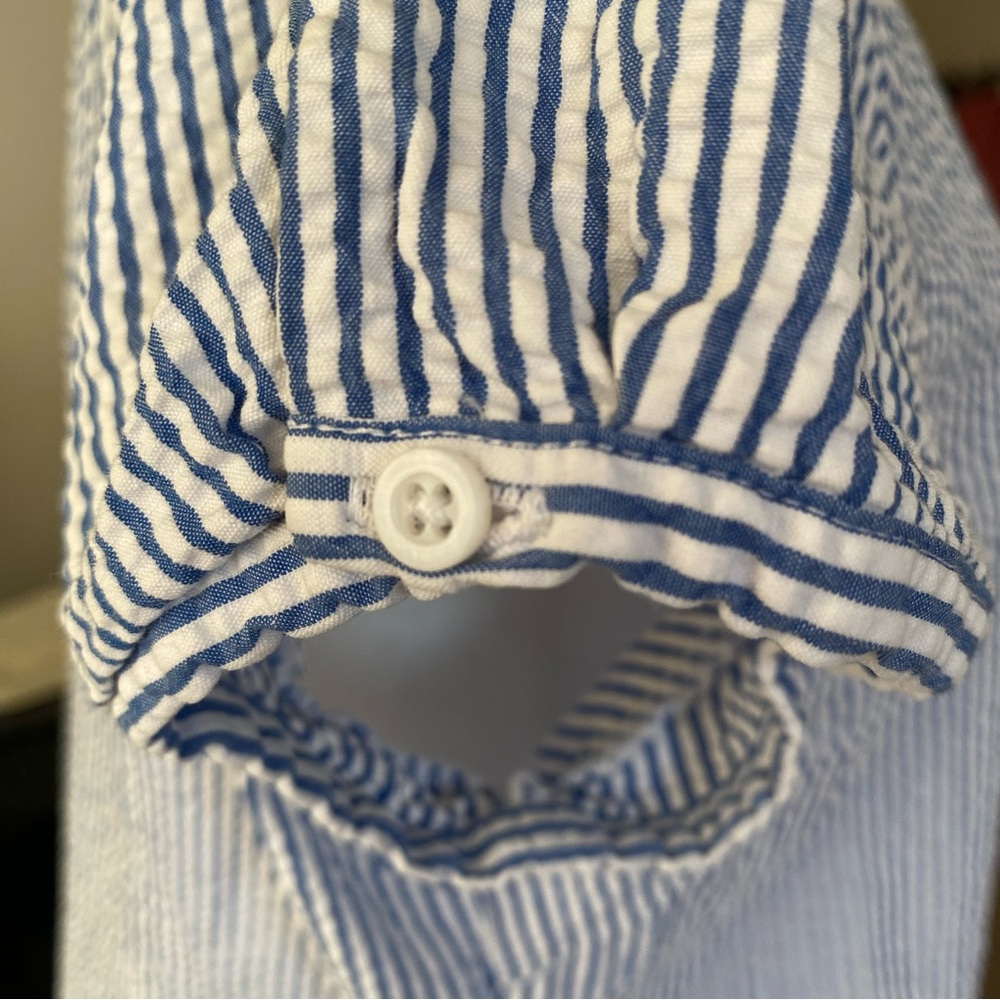 LL Bean Seersucker Shirt Medium Women Popover Striped Blue - Picture 4 of 11